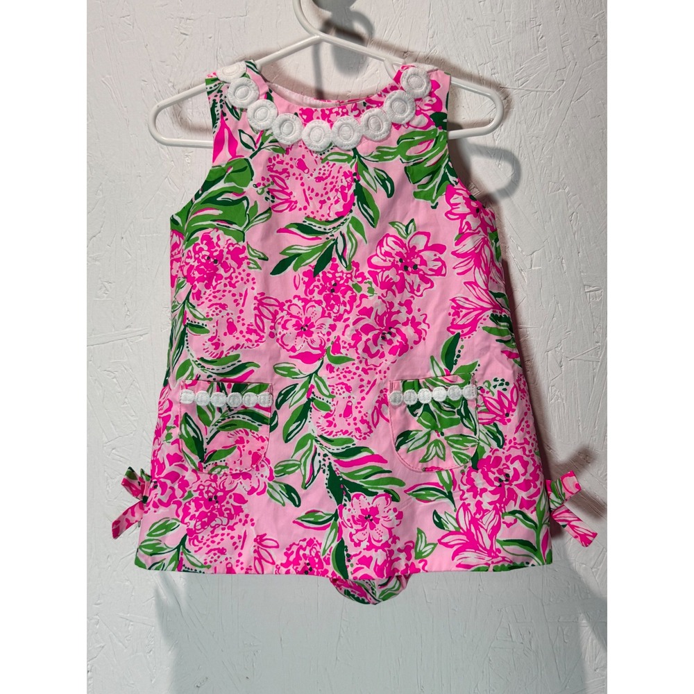 Lilly Pulitzer Baby Girls Pink Floral Shift Dress & Bloomers Set 18-24 Months